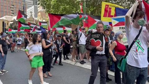 ‘Protest: stop the genocide in Gaza! Free Palestine!’ rally and march Stock Footage 258821253