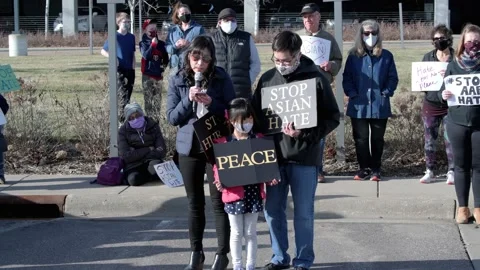 Protest to stop the hate against Asians and remember the Atlanta killings. Video stock 151724334