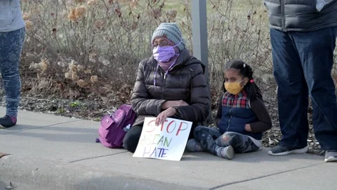 Protest to stop the hate against Asians and remember the Atlanta killings. Video stock 151724425