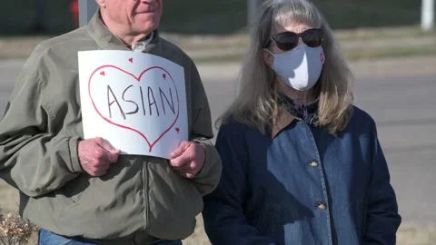 Protest to stop the hate against Asians and remember the Atlanta killings. Video stock 151724509