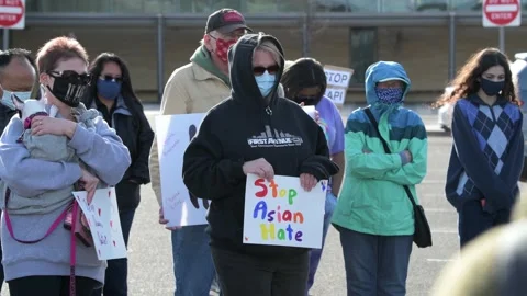 Protest to stop the hate against Asians and remember the Atlanta killings. Video stock 151725522