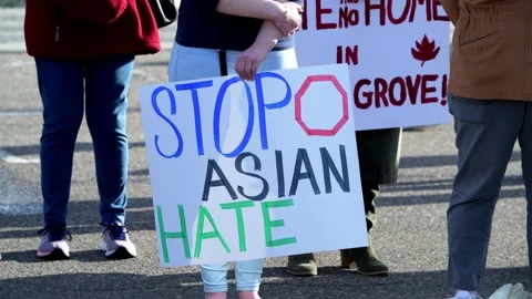 Protest to stop the hate against Asians and remember the Atlanta killings. Video stock 151725571