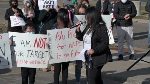 Protest to stop the hate against Asians and remember the Atlanta killings. Video stock 151725581