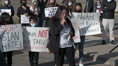 Protest to stop the hate against Asians and remember the Atlanta killings. Video stock 151725754