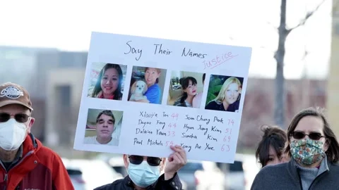 Protest to stop the hate against Asians and remember the Atlanta killings. Video stock 151725813
