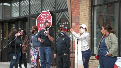 Protest to stop housing evictions during the pandemic Video stock 154712562