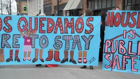 Protest to stop housing evictions during the pandemic Video stock 154712745