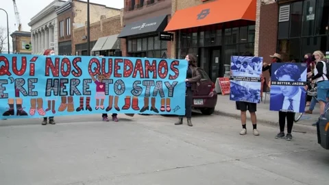 Protest to stop housing evictions during the pandemic Video stock 154712762