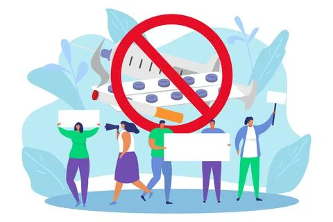 Protest to stop illegal drugs, vector illustration, flat man woman character Stock Illustration