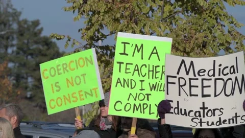 Protest to stop masking and vaxing the children Stock Footage 164884359