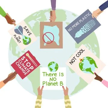 Protest strike against climate change and global warming. Set of hands with e Stock Illustration