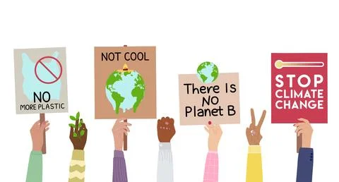 Protest strike against climate change and global warming. Set of human hands  Stock Illustration