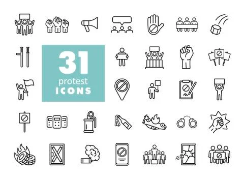 Protest, strike, revolution set vector icons Stock Illustration