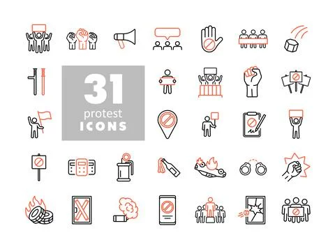 Protest, strike, revolution set vector flat icons Stock Illustration