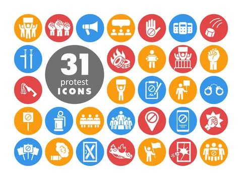 Protest, strike, revolution set vector glyph icons Stock Illustration