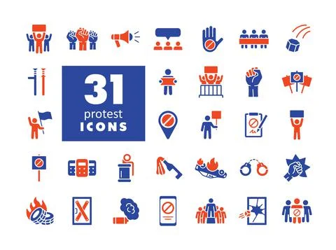 Protest, strike, revolution set vector glyph icons Stock Illustration