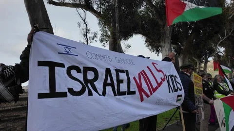 Protest in support of Gaza at US Consulate in Cape Town Video stock 314671856