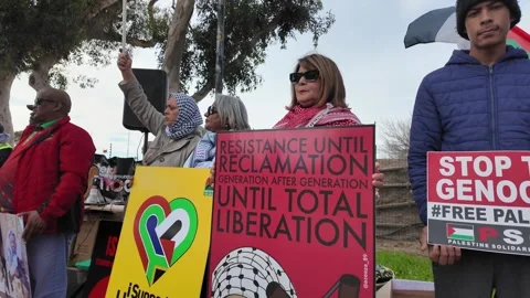 Protest in support of Gaza at US Consulate in Cape Town Video stock 314672319