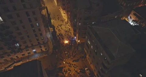Protest in Tbilisi streets. Protesters interrupt drone. Anti government manifest Stock Footage 294432727