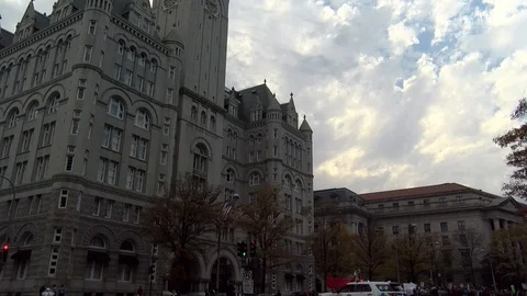Protest at Trump's DC Hotel (Wide Shot) Video stock 125867278