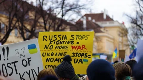 A protest in Vienna, Austria against the war in Europe Stock Footage 171126501