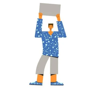 Protest. Young man standing and holding placard isolated on white background. Stock Illustration