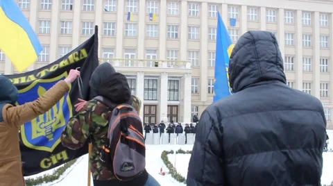 Protestants Do Noise And  Set Up Flag Stock Footage 65292529