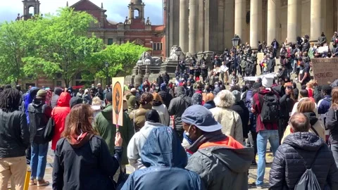 Protester for Black Lives Matter using a megaphone in Leeds, UK. Stock Footage 132069629