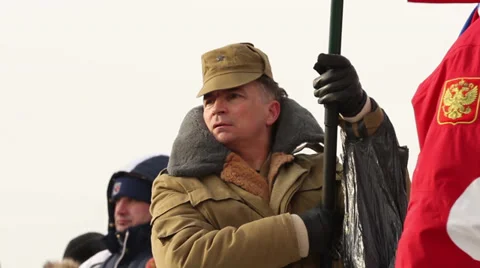 Protester with flag Stock Footage 30461134
