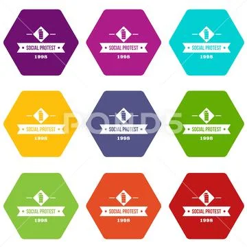 Protester gas grenade icons set 9 vector Stock Illustration