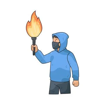 Protester with torch illustration Stock Illustration