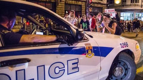 Protester versus cops Stock Photos