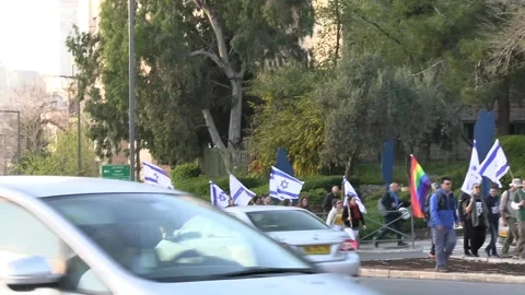 Protesters at anti judicial reform protests in Jerusalem Video stock 237083521