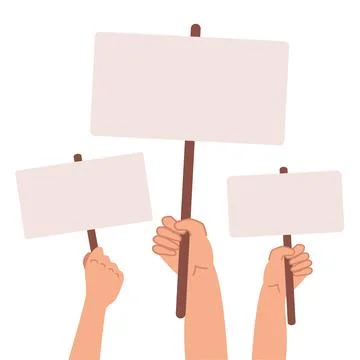 Protesters banners. Vector illustration. Concept of hands hold different banners Stock Illustration