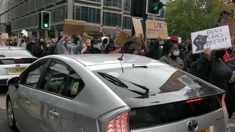 Protesters block roads at Black Lives Matter Protest Rally March London 4K Stock Footage 132065541