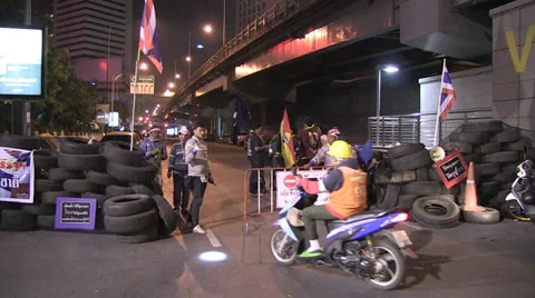 PROTESTERS BLOCK ROADS EMPTY DANGER FORBIDDEN. Stock Footage 38733497