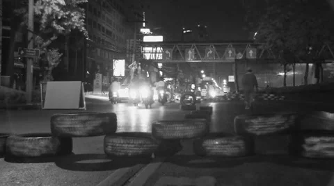 PROTESTERS BLOCK ROADS EMPTY DANGER FORBIDDEN. Stock Footage 38758033