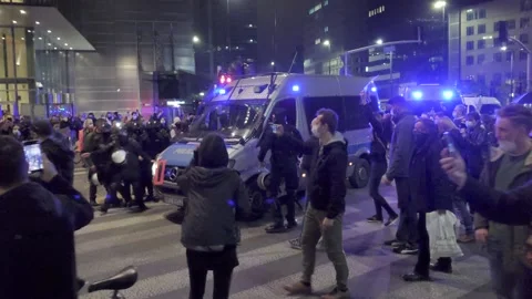 Protesters blocking main street. Stock Footage 150901594