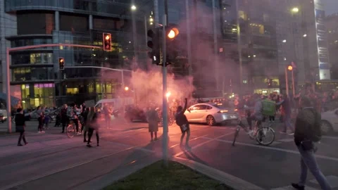 Protesters blocking main street. Video stock 150901698