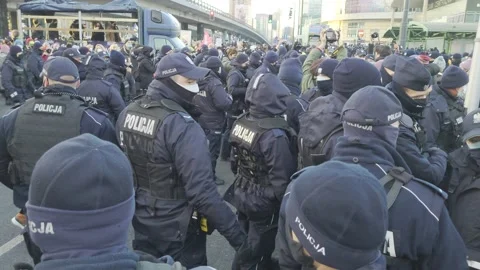 Protesters blocking main street. Stock Footage 150901796