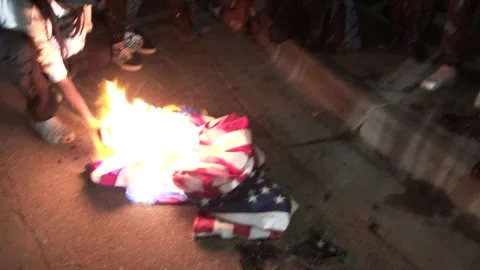Protesters Burn American Flag Stock Footage 170462355