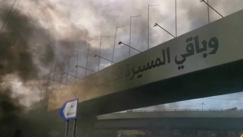 Protesters Burning Tires at Beirut suburbs / Airport borders Stock Footage 150445870