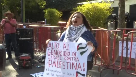 Protesters call for "an end to Palestinian genocide" in Mexico City, México, MX  Stock Footage 252870421