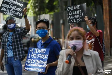 Protesters call for improved education programs amid COVID-19 pandemic in Manila Stock Photos