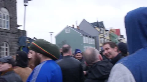 Protesters, camera pan on sign Stock Footage 61919089