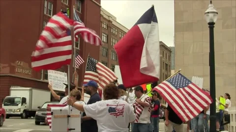 Protesters with Cars Driving By Stock Footage 57464442