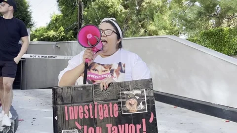 Protesters chant "Lou Lock Her Up" at Free Britney Tri Star Rally Stock Footage 185661529