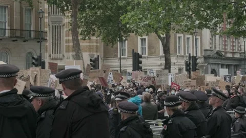 Protesters Chanting “Black Live Matter” at Police at Downing Street, London Stock Footage 132107844