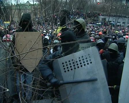 Protesters clash with police. Stock Footage 69098538