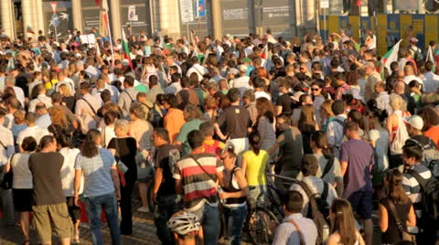 Protesters Crowd Walking Eastern Europe Holding Flags HD Stock Footage 24845355